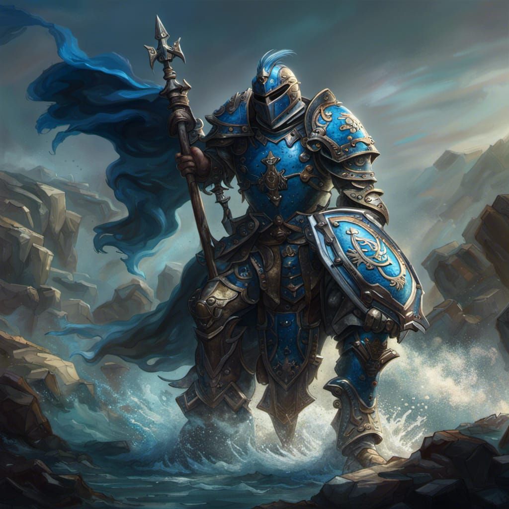 Amphibian Knight in Blue Armor, Dark Fantasy Art