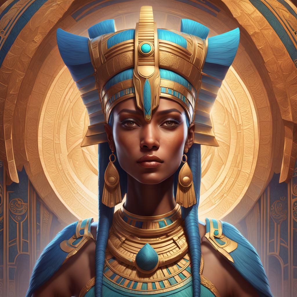 Egyptian Goddess Hathor Portrait in Hyperdetailed Style