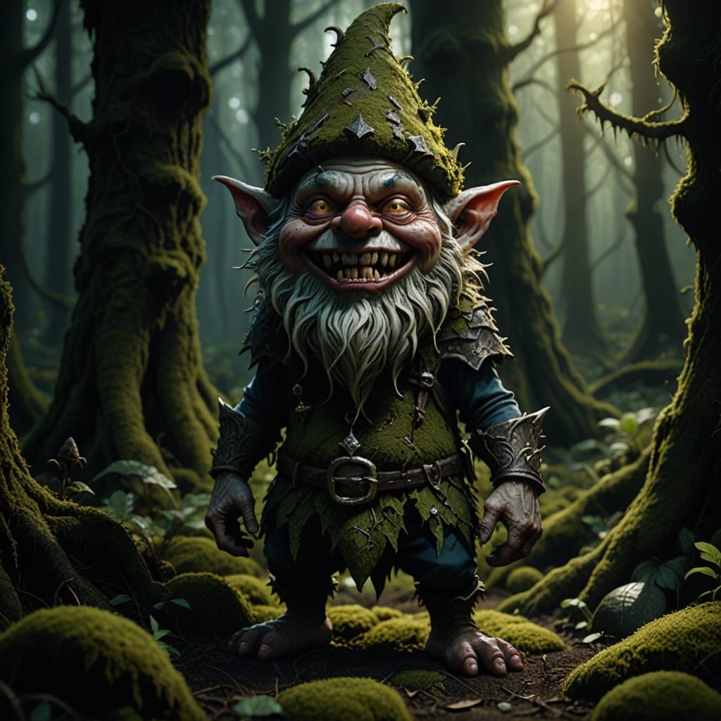 Grotesque Gnome Monster in Dark Forest