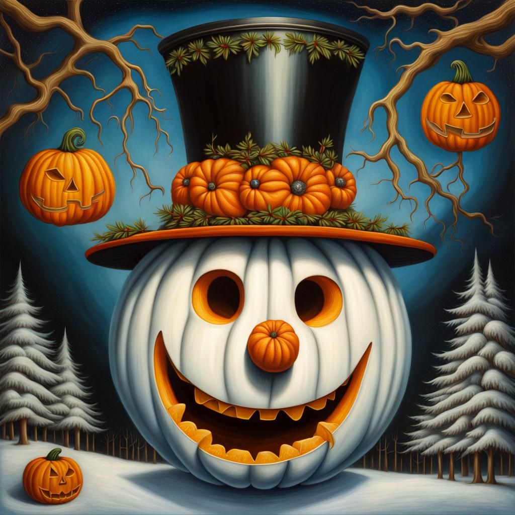 Snowman Jack-O-Lantern Hybrid in Hyperrealist Oil