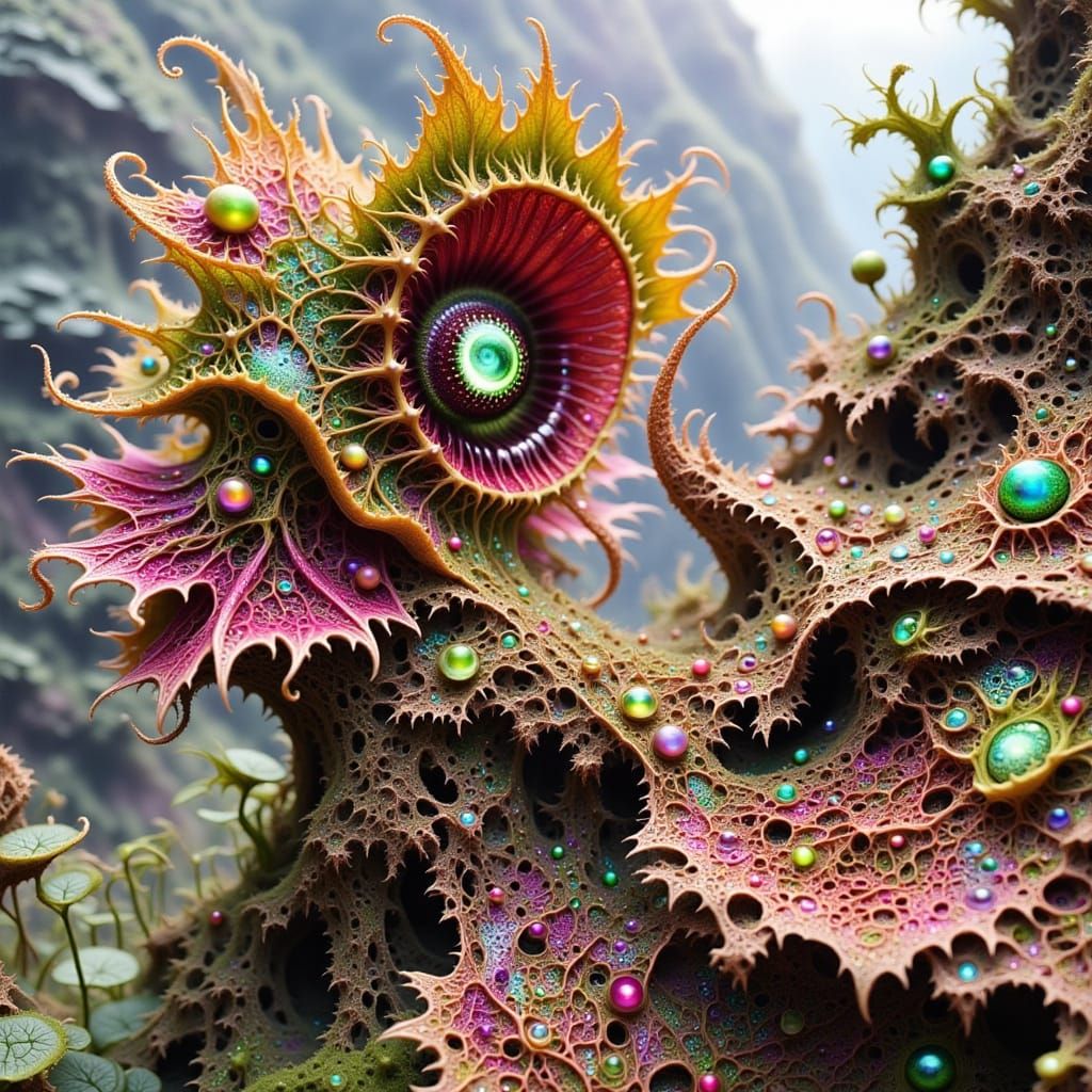 Gargantuan Seed Pod Hybrid Sculpture in Neon Vorticism