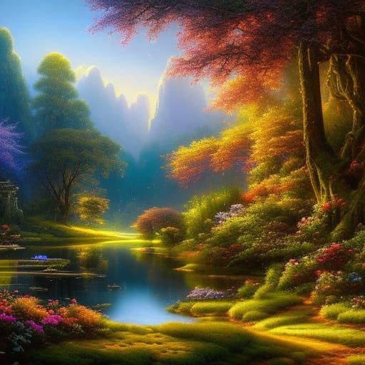 Enchanted Secret Garden with Starry Sky