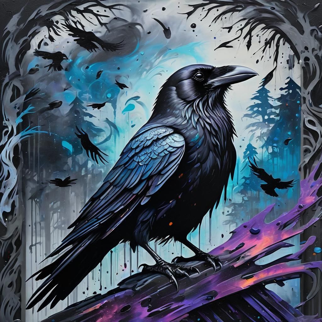 Raven Between Realms: Street Art With Graffiti