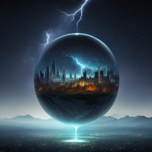 Glass Egg Containing Autumn City in Starry Universe