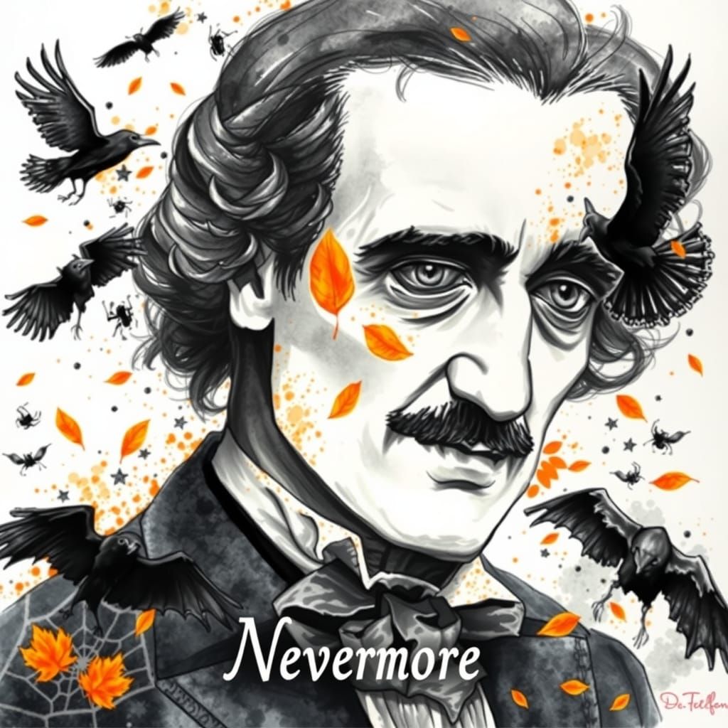 Tormented Edgar Allan Poe: Watercolor Portrait