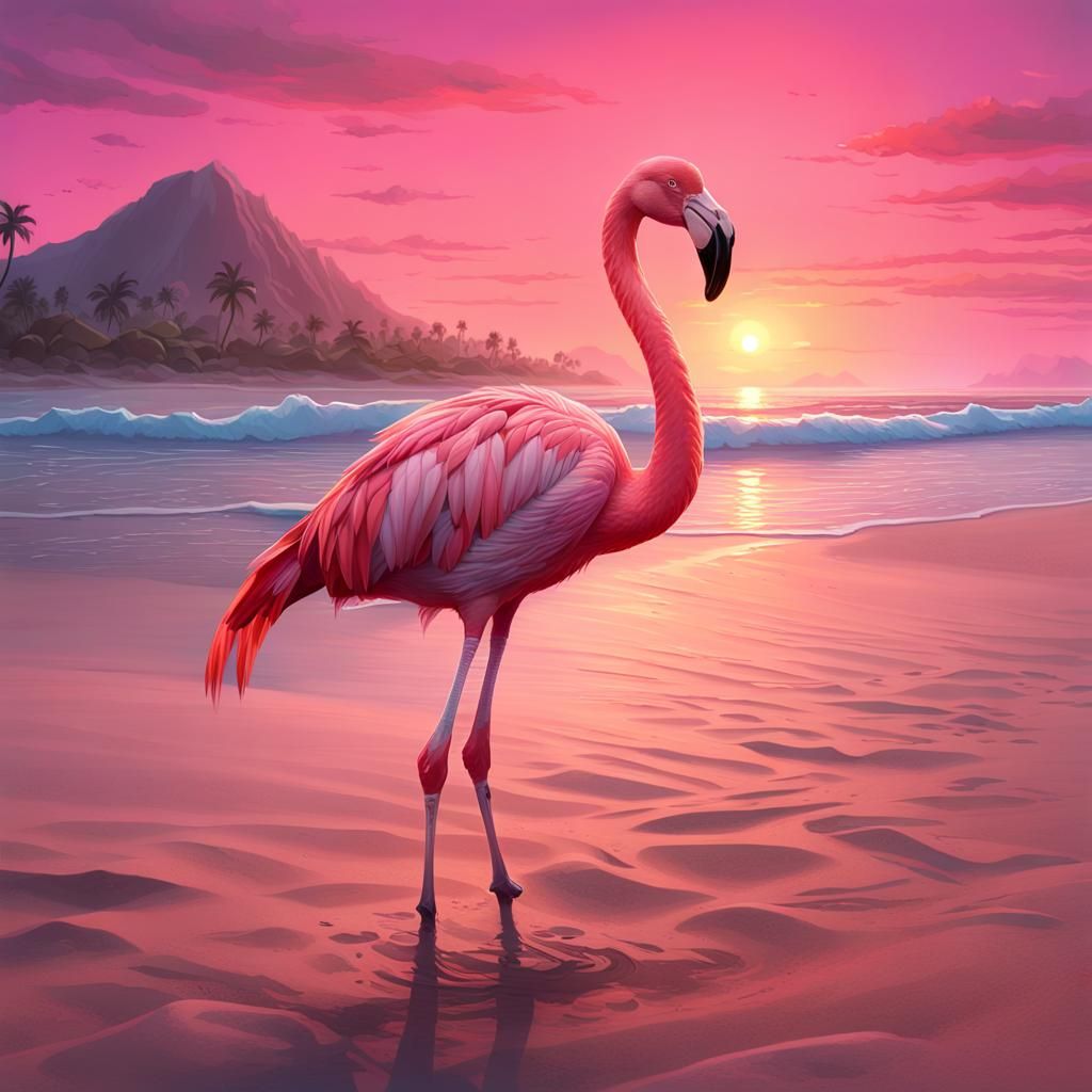 Flamingo at Sunset: Hyperdetailed Digital Portrait