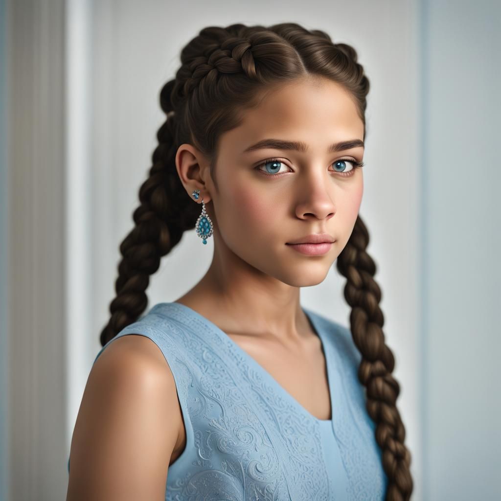 Hyperrealistic Portrait of a Girl with Braid in HDR
