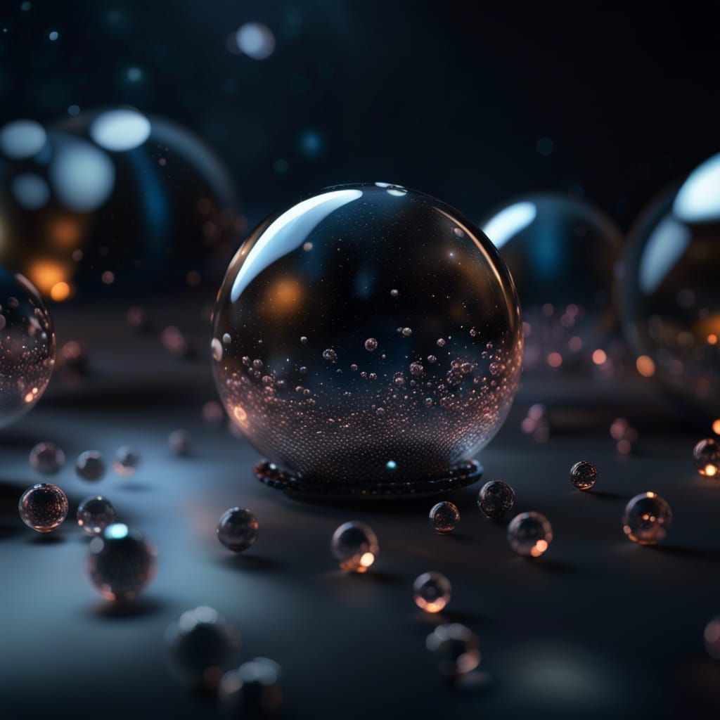 world of glass spheres, glowing diamonds