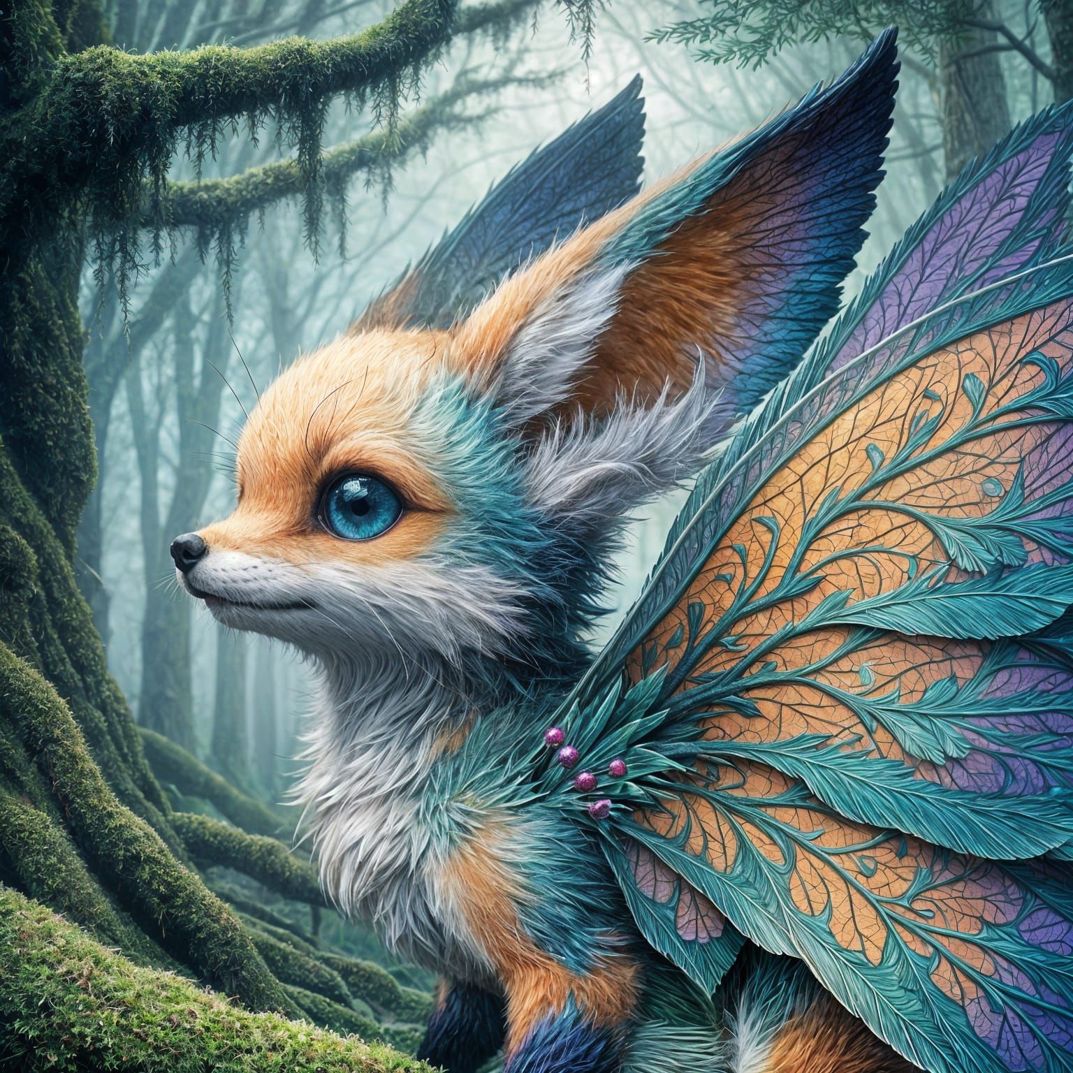 Japanese-Inspired Fairy Fox Hybrid in Ethereal Fog