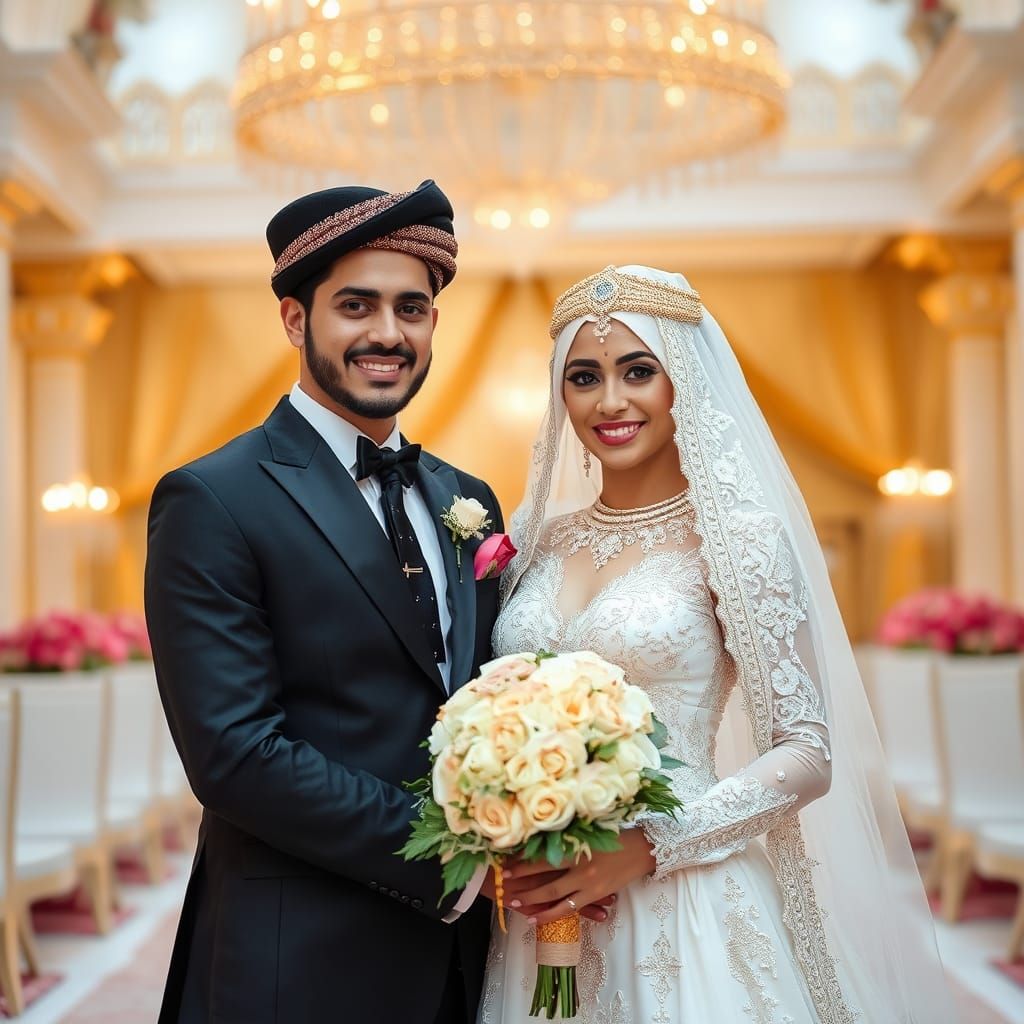 A luxurious arabic wedding, the bride and groom in the foreground