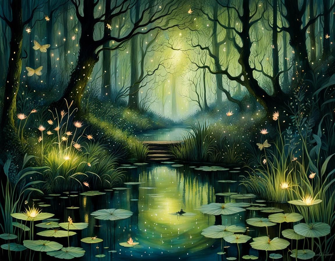 Enchanted Forest Nymph Bathed in Firefly Light