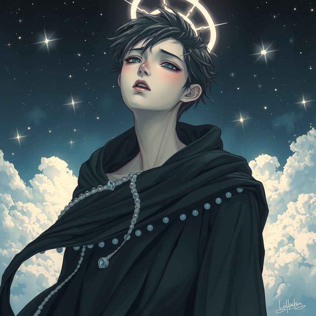 Mysterious Emo Angel in Celestial Dreamscape
