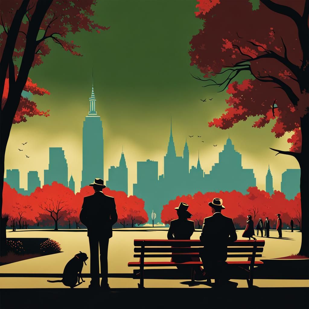 Whispers in a Midnight Park, New York, in Hopper's Dark Fant...