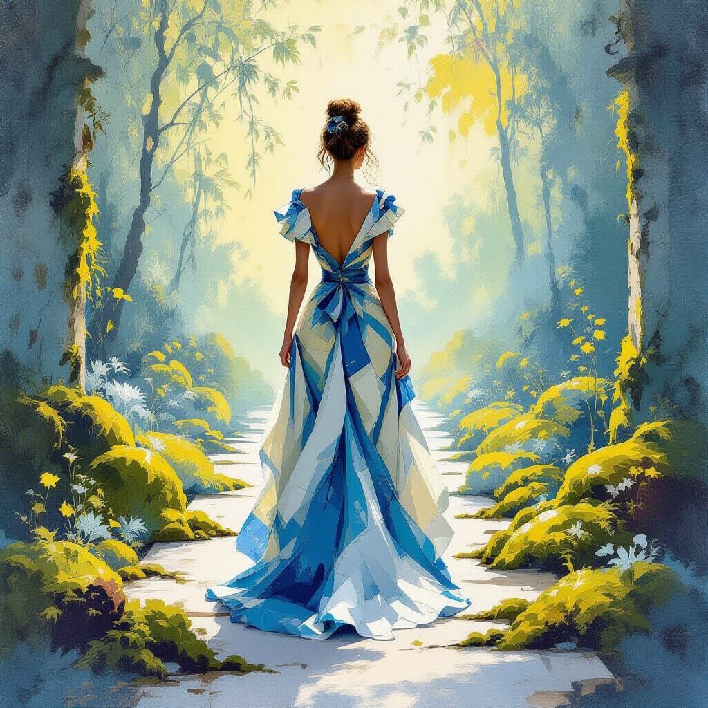 Fashionista on Scandinavian Catwalk in Impressionist Style