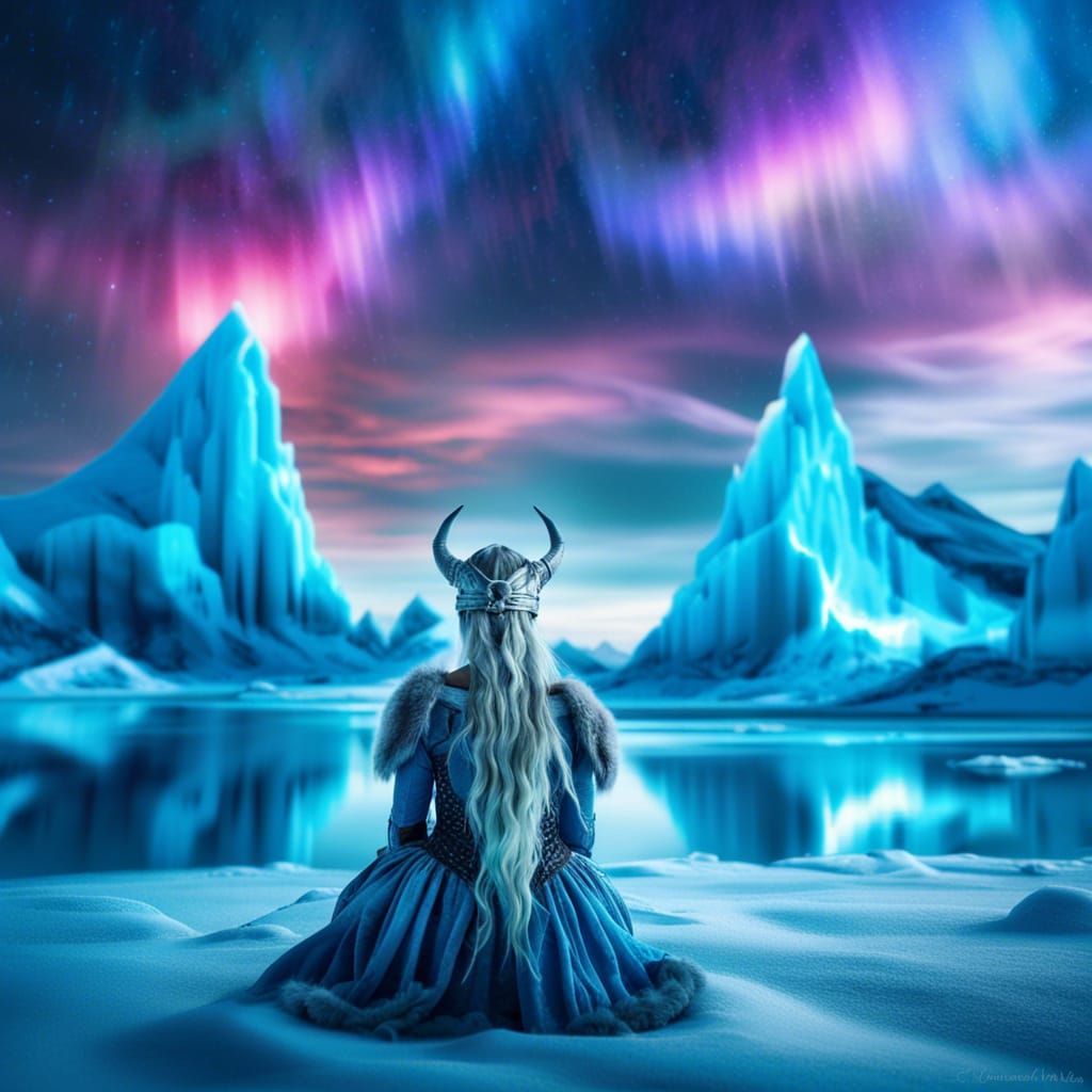 Viking Ice Priestess Contemplates Frozen Landscape