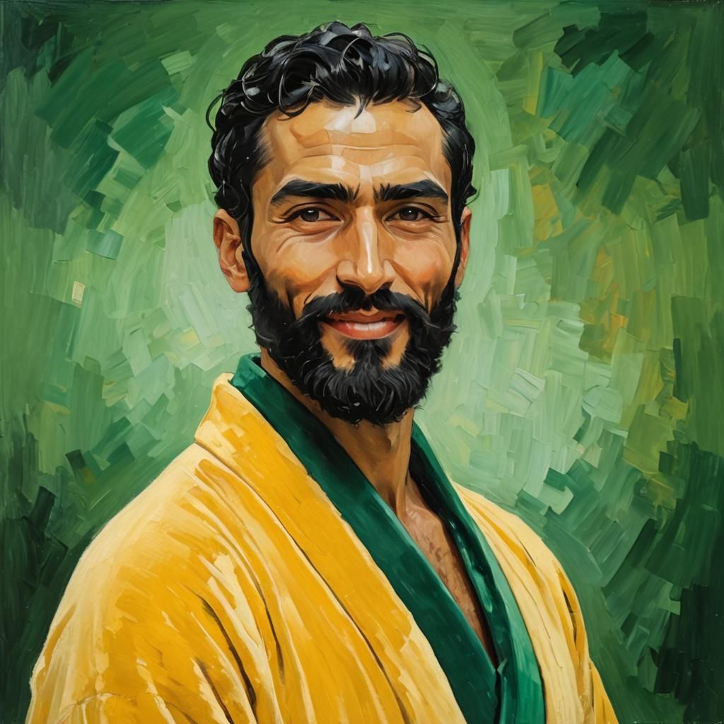 Iranian Man with Beard in Expressionist Impasto Painting