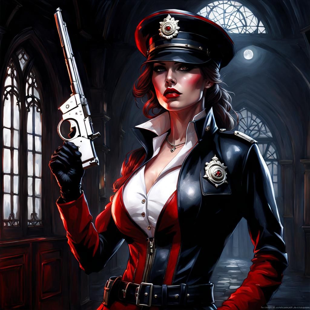 Gothic Vampire Policewoman in Dark Fantasy Style