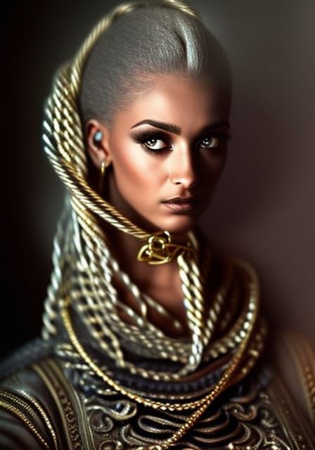 Exquisite Woman in Gold Chains, Photorealistic Style