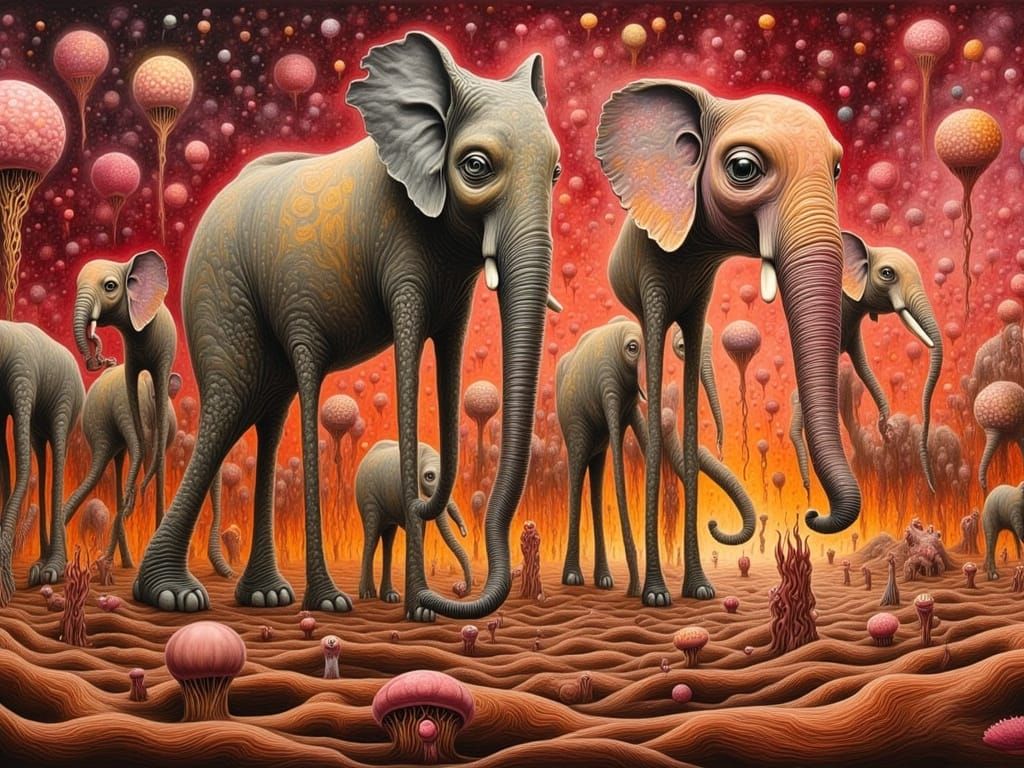 Surrealist Dadaist Elephants in Epoxy Galaxy Resin