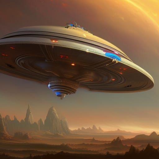Sci-Fi UFO in Detailed Matte Painting Style