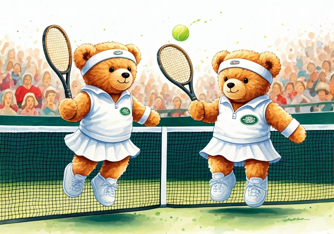 Teddy Bears Play Tennis in Watercolour Style