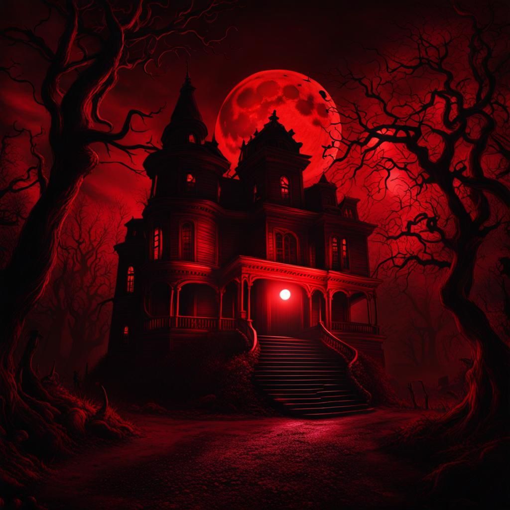 Gloomy Gothic Mansion in Hellish Landscape