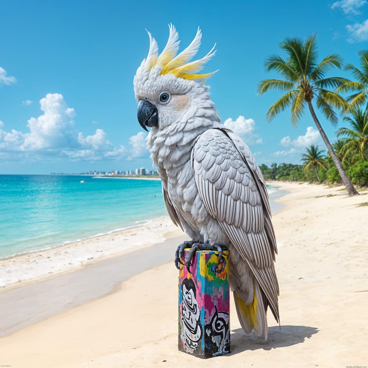 Colorful Cockatoo in Urban Graffiti Landscape