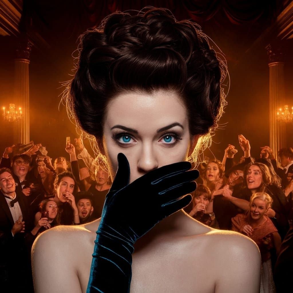 Elegant Woman in Velvet Glove, Mysterious Ballroom Scene