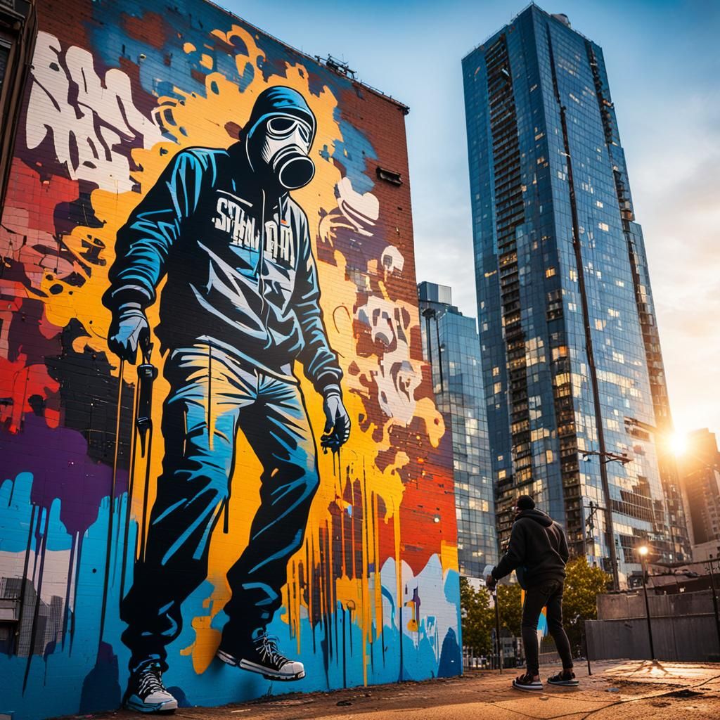 Urban Graffiti Art: Masked Figure's Social Message