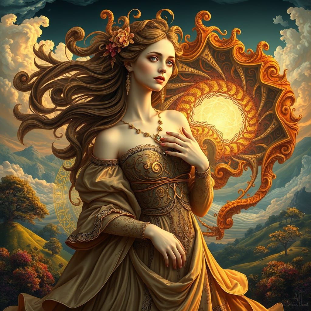 Renaissance Goddess Amidst Fractal Majesty