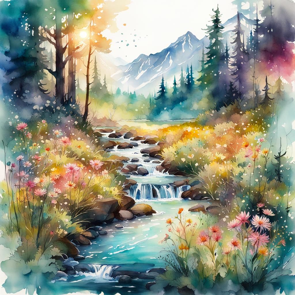 Dreamy Forest Clearing in Watercolor Illustration Style