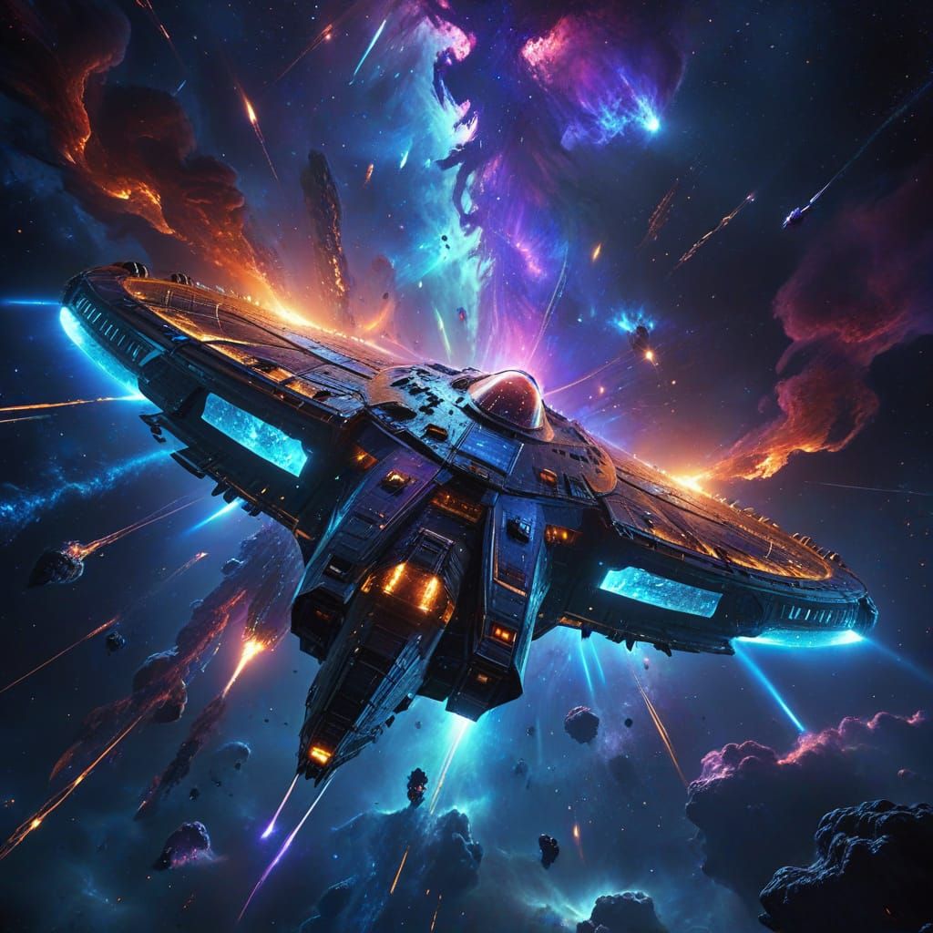 Starship Concert with Spectral Parrots in Cinematic Style