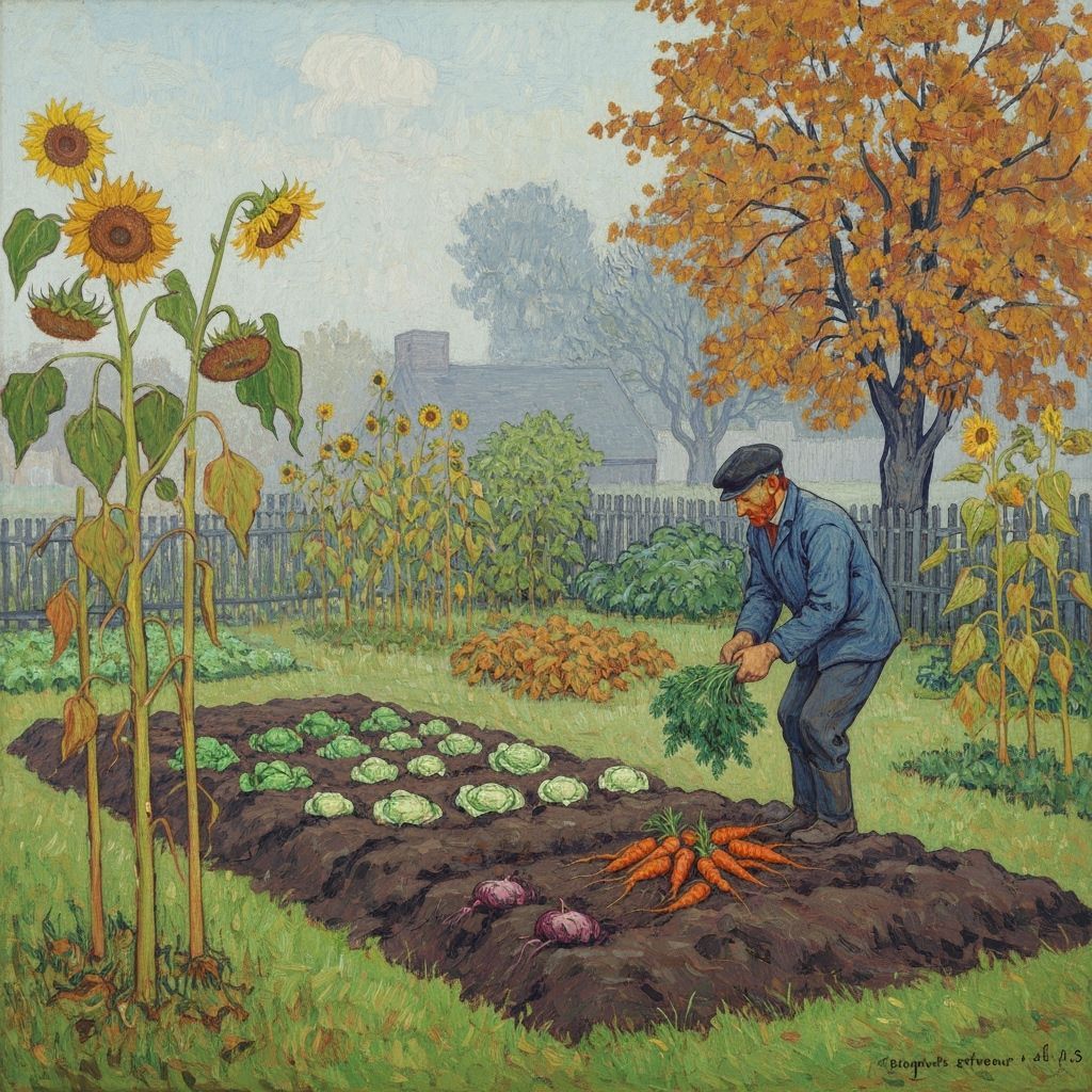 Van Gogh Style Gardener Tending Autumn Garden