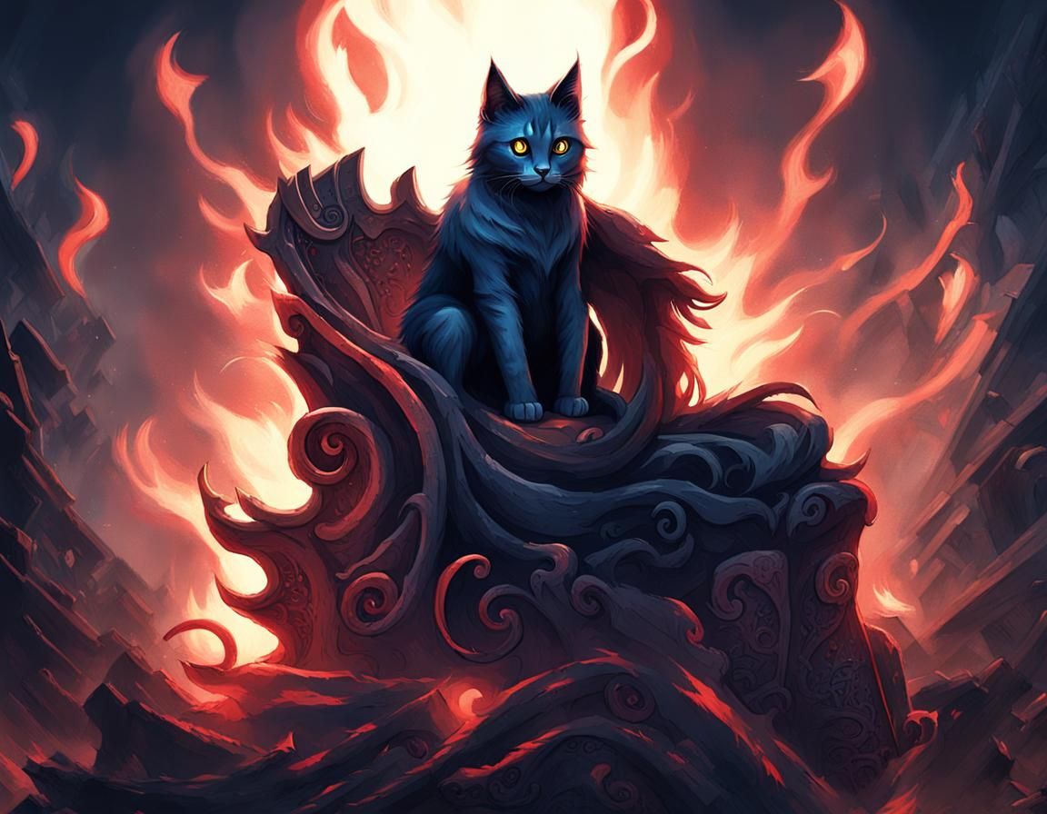 Demon Cat on Throne in Dark Fantasy Art