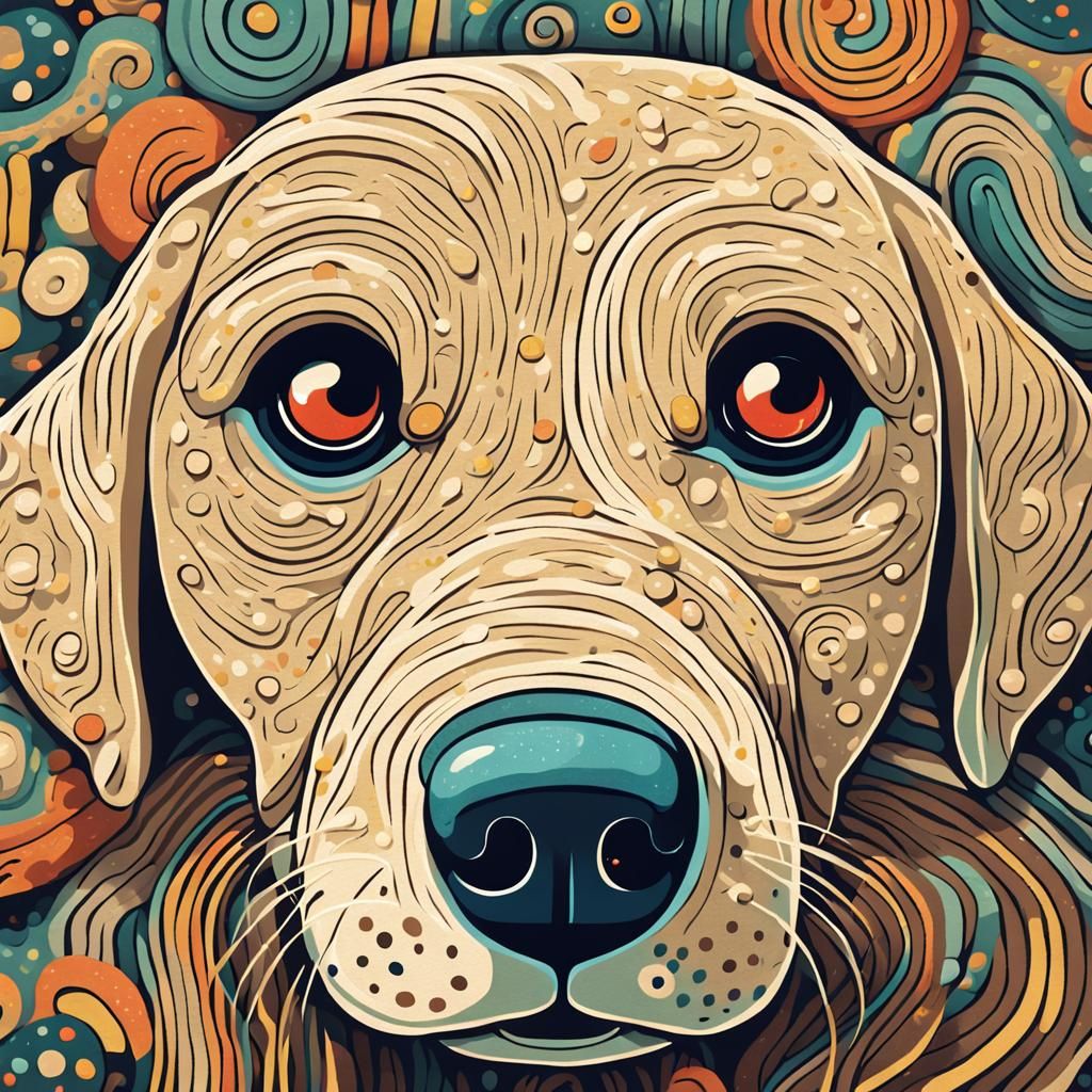 Charming String Brain Dog in Retro Cartoon Style