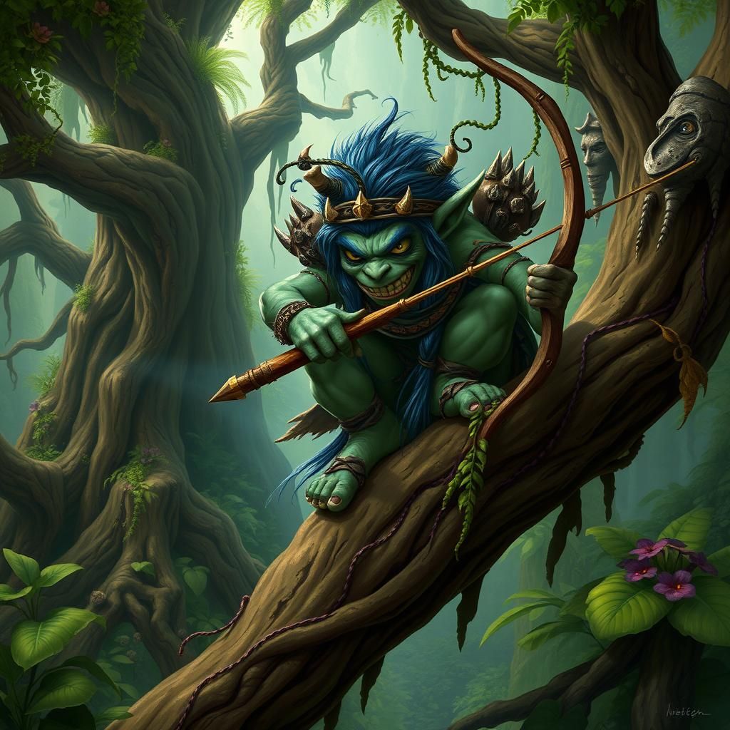 Fierce Troll Hunter in Lush Jungle Landscape