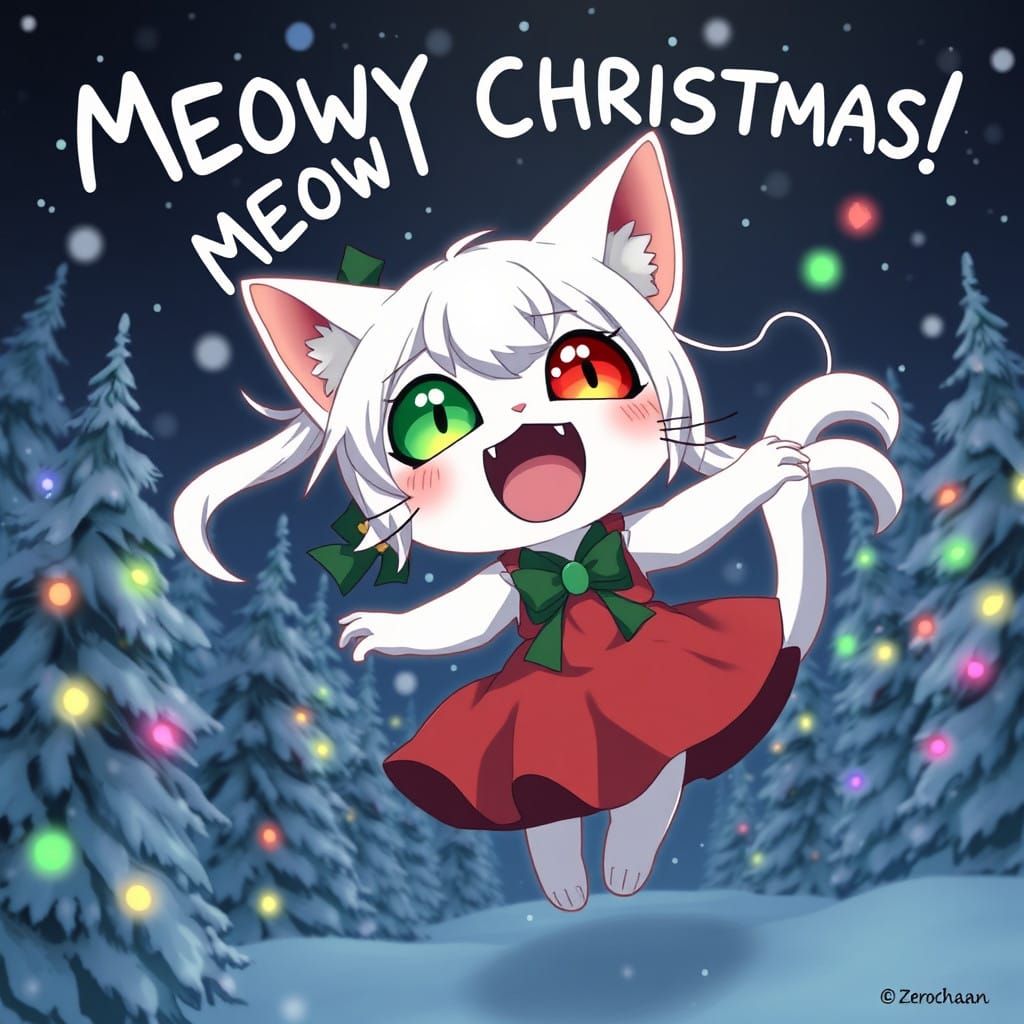 Glowing Christmas Catgirl Haunts Snowy Pine Forest