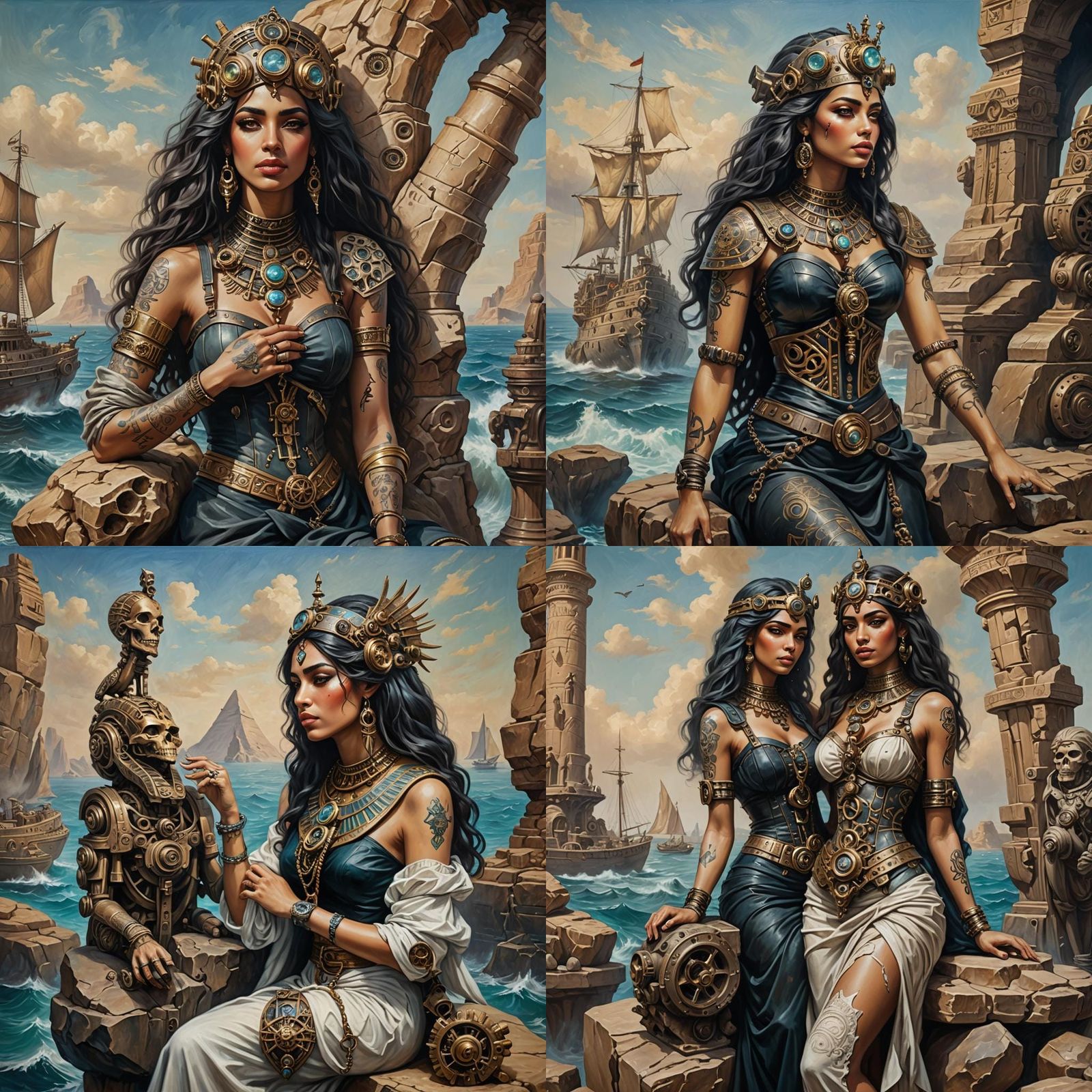 Egyptian Woman with Statue in Baroque Oil Painting