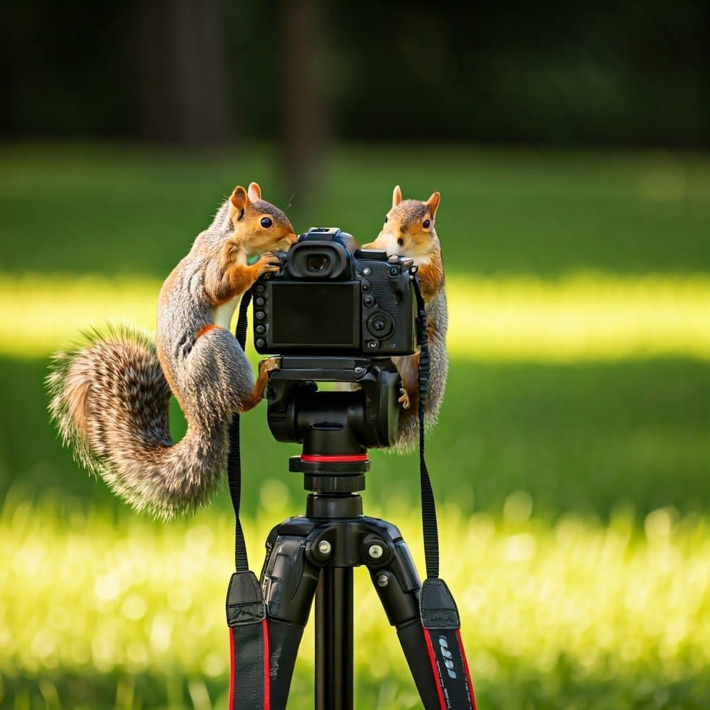 Squirrels Play with Camera in Sunny Park
