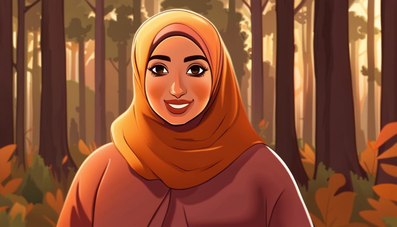 Animated Hijabi Writer in Forest Banner