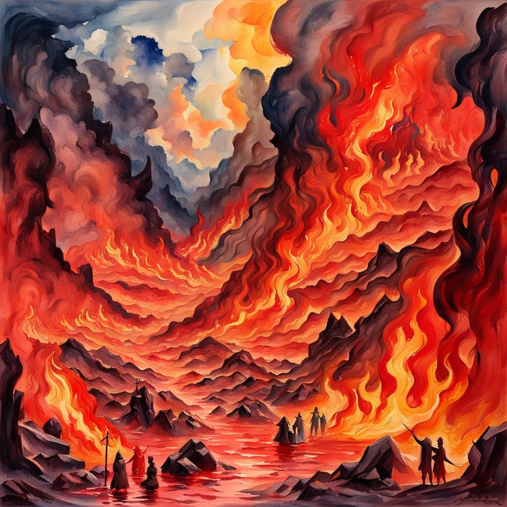 Hell in Gouache Style Impressionist Masterpiece