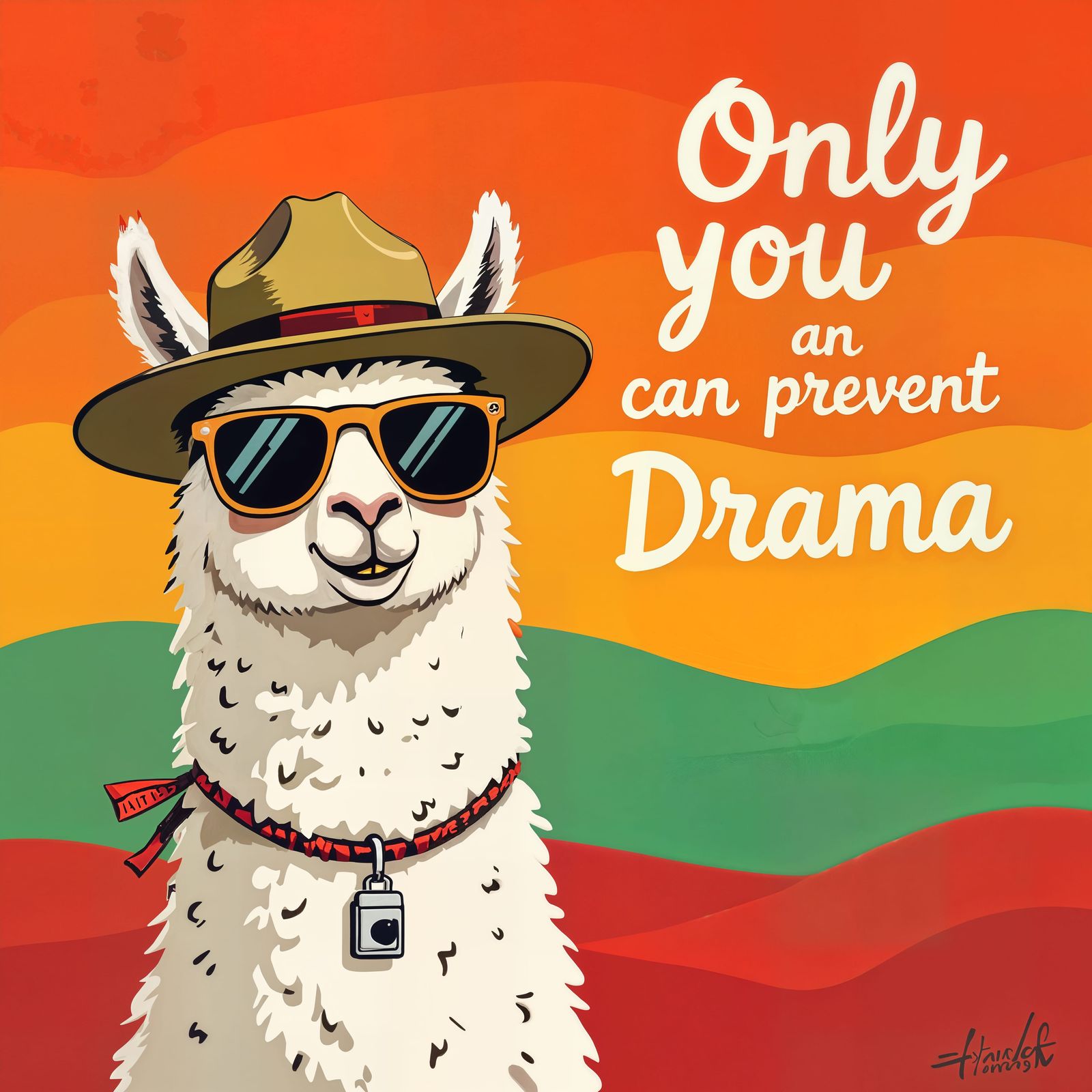 Llama Ranger with Sunglasses and Whistle, Playful Text