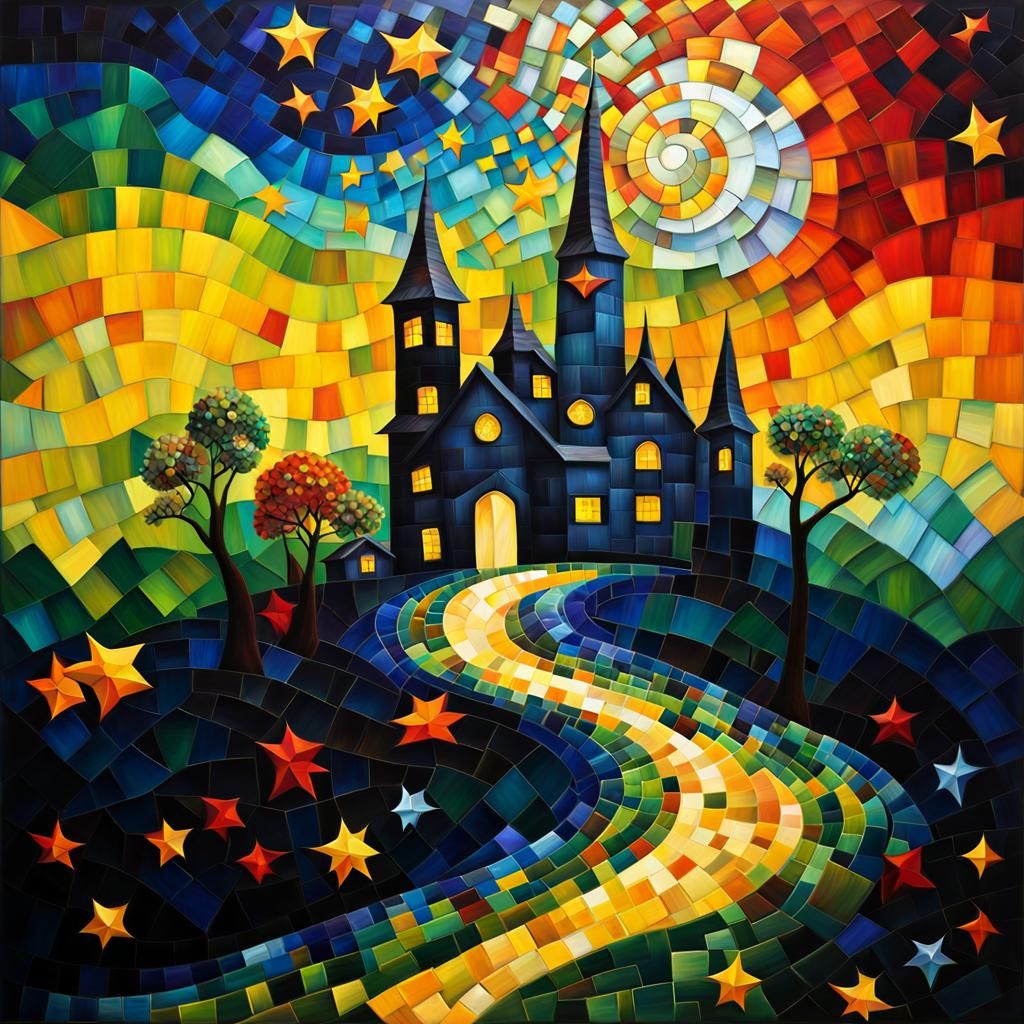 Starry Night: Mosaic Patchwork in Neo-Impressionist Style