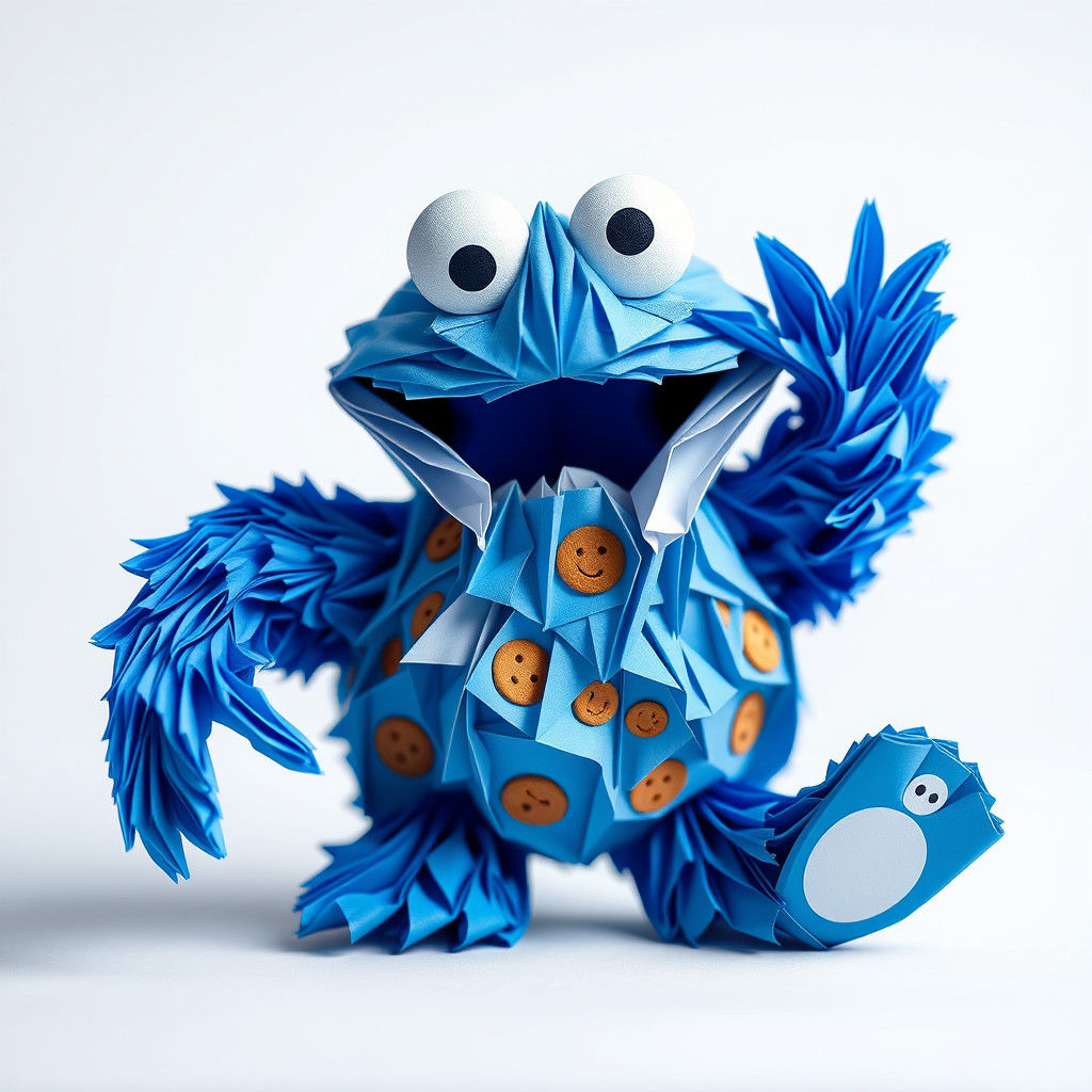 Origami Cookie Monster in Playful Style