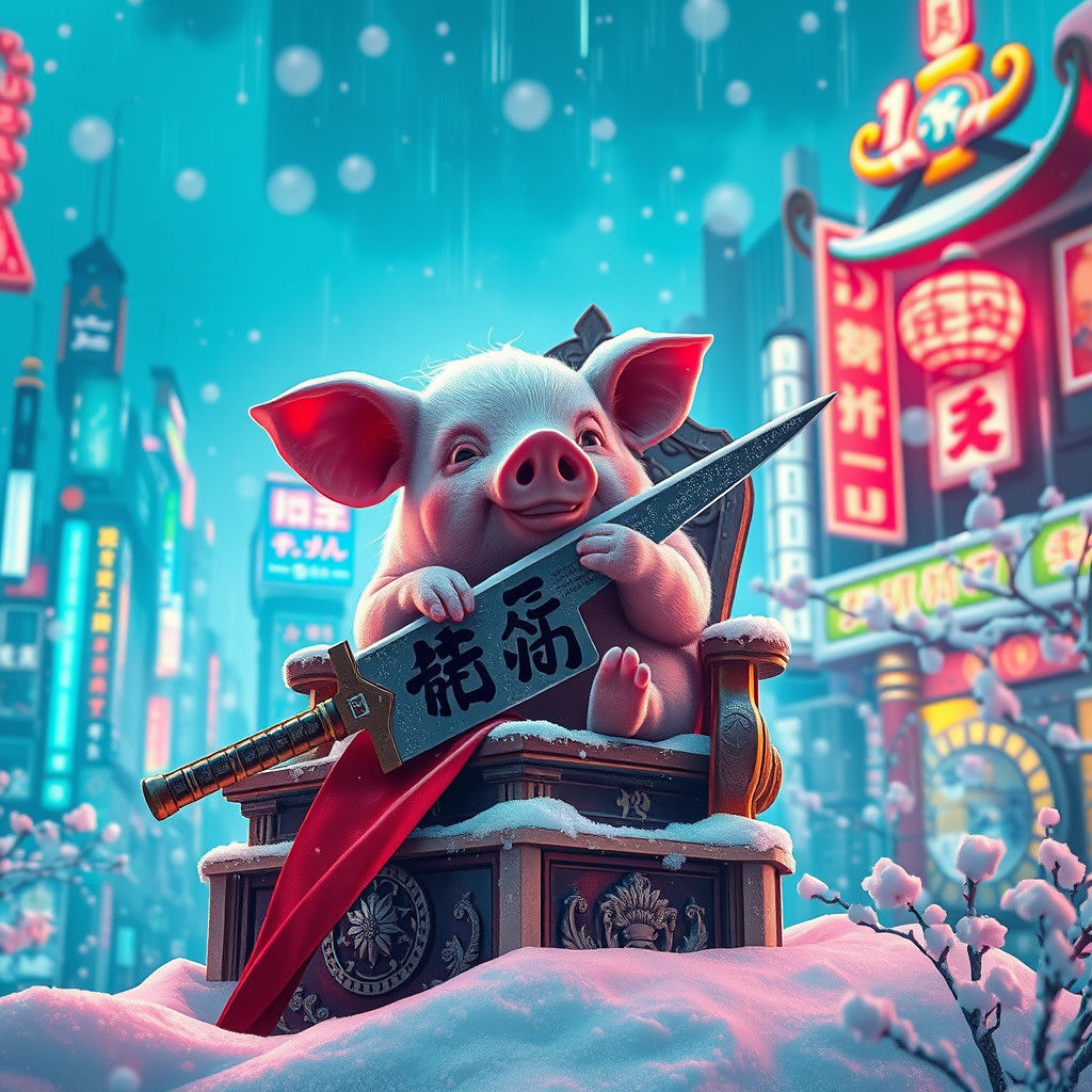 Pig on Throne in Neon Tokyo: Concept Art
