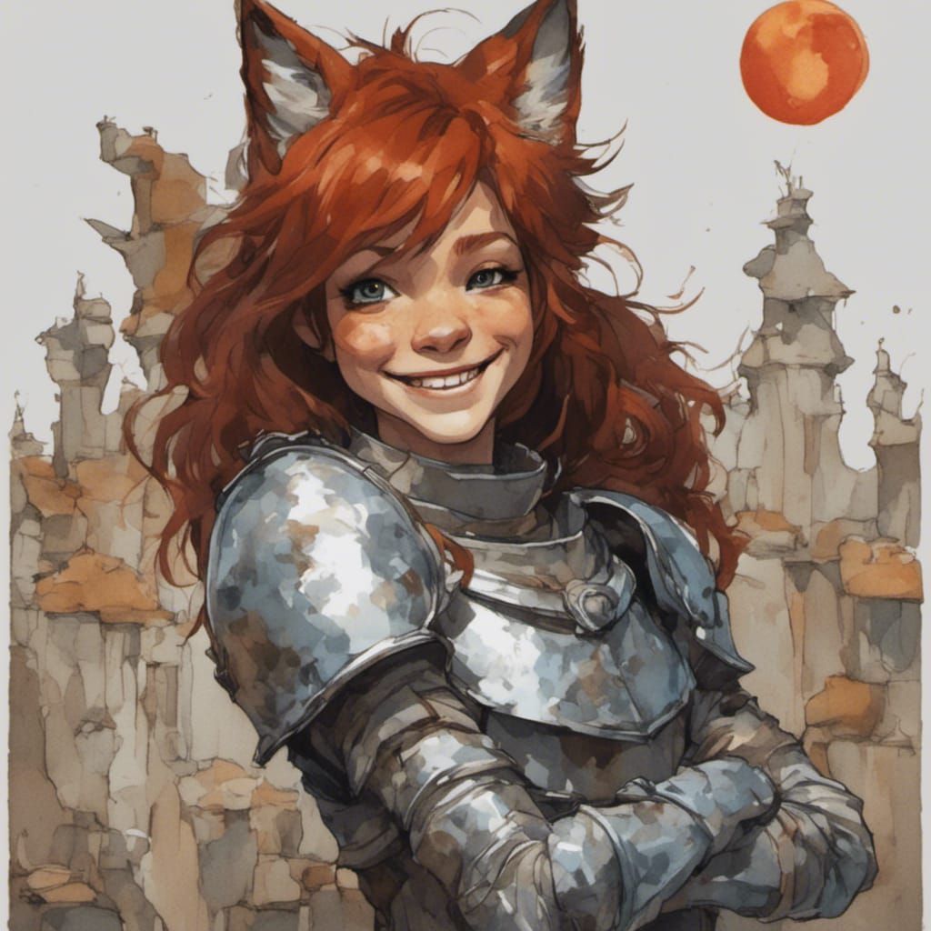 Adorable  Fox-girl VIXEN, wearing a suit of armor.