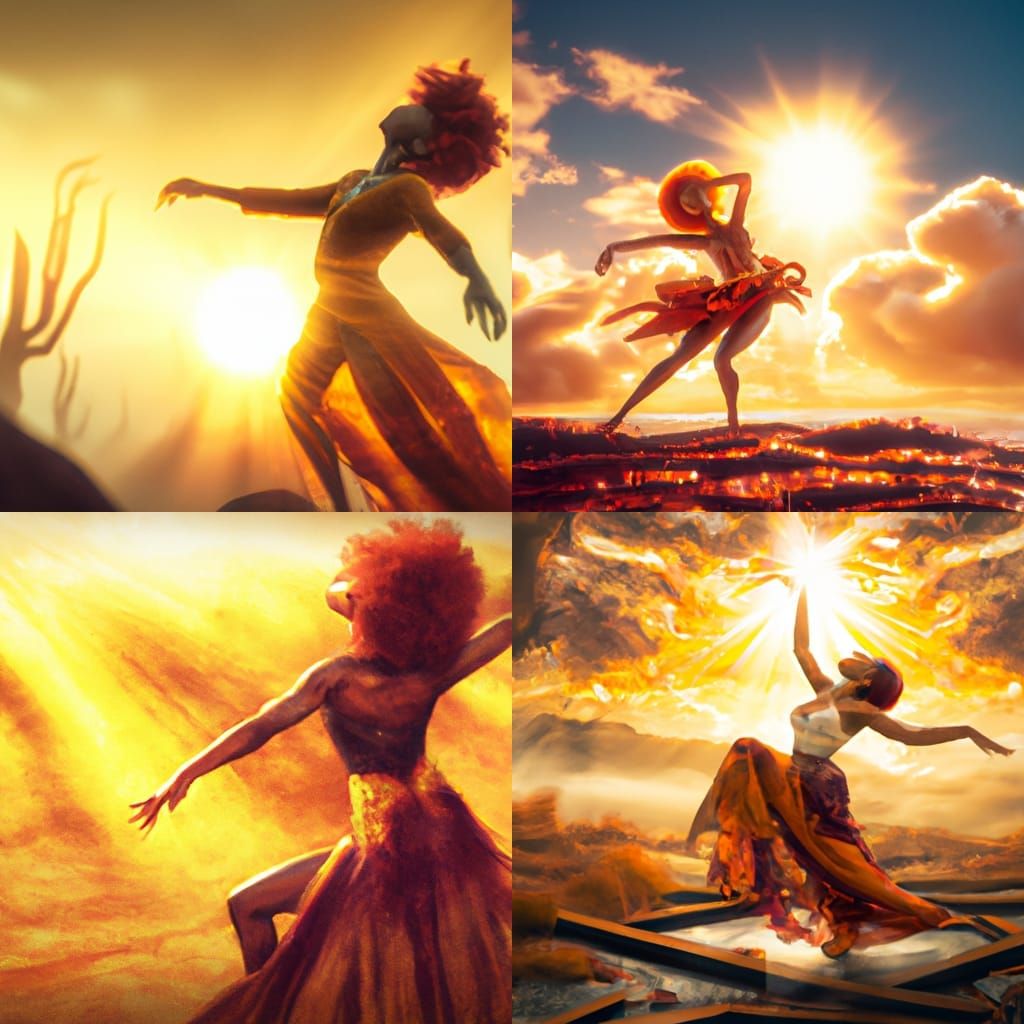 Black Woman with Red Hair Dancing: Digital Matte Painting