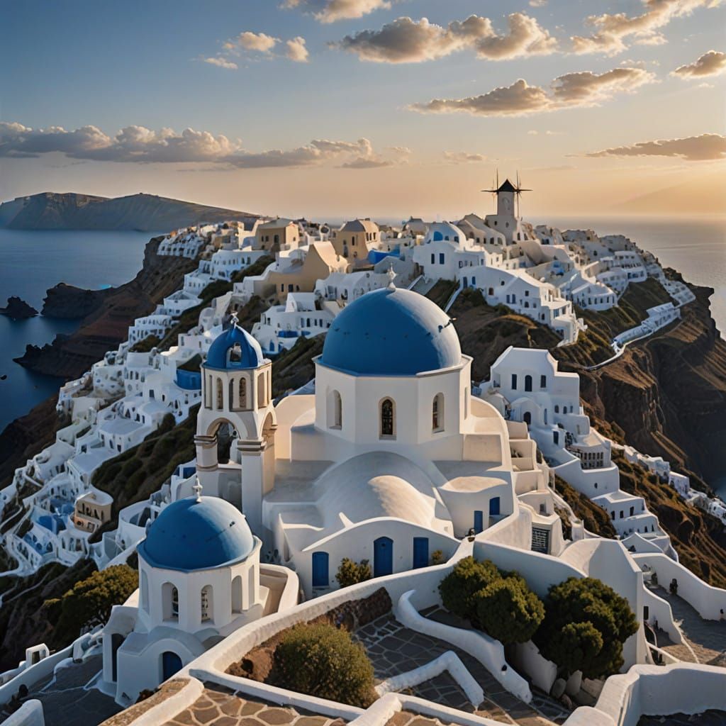 Santorini Village in Warm Golden Light