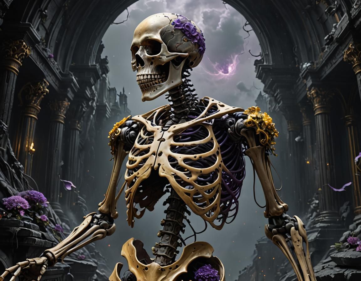 Skeleton Drifting Through Space: Dark Fantasy Concept Art