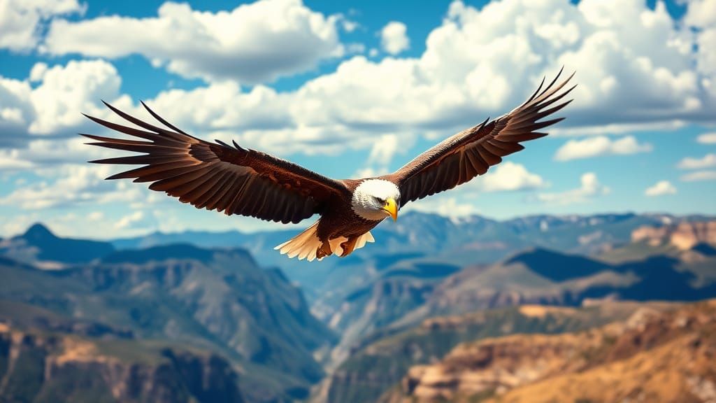 Eagle Soars Through Majestic American Landscape in Style of ...